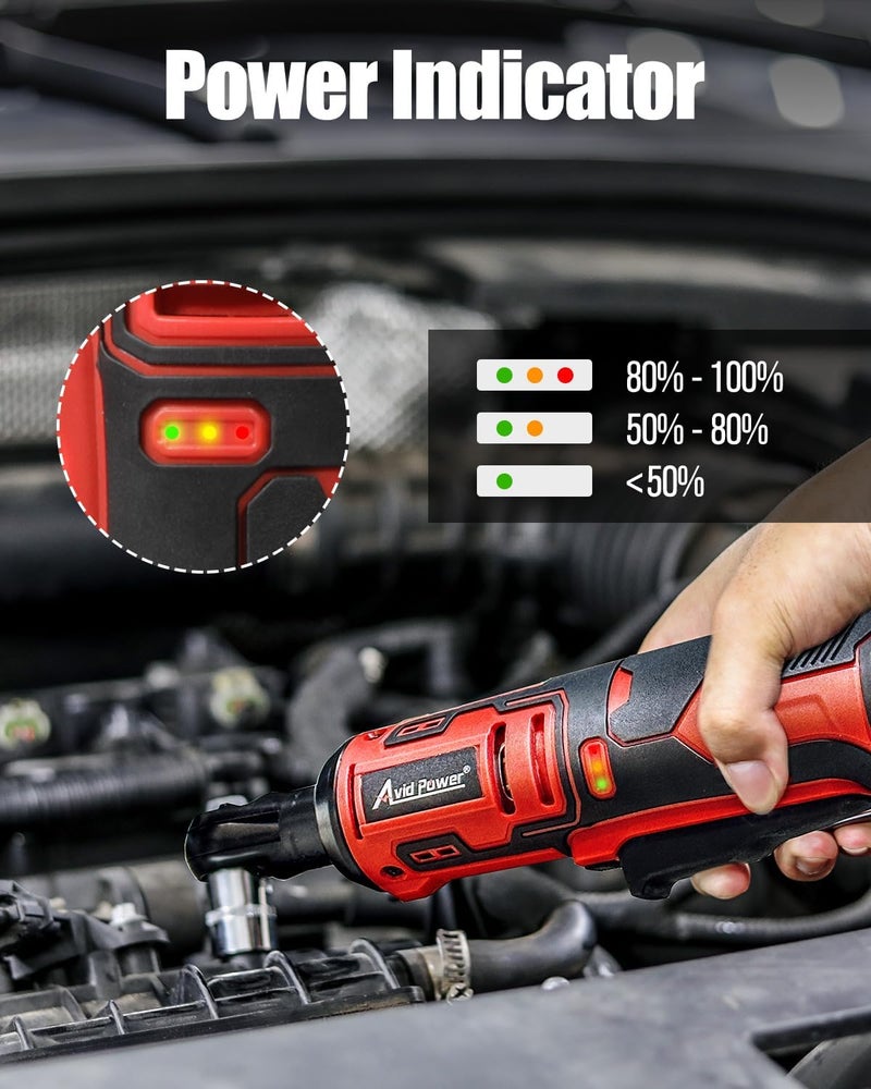 AVID POWER Cordless Electric Ratchet Wrench 3/8", 44.2 Ft-lbs 12V Power Ratchet Wrench Kit w/Two 2.0Ah Batteries, 1-Hour Fast Charger, Variable Speed and 10 Sockets - Image 4